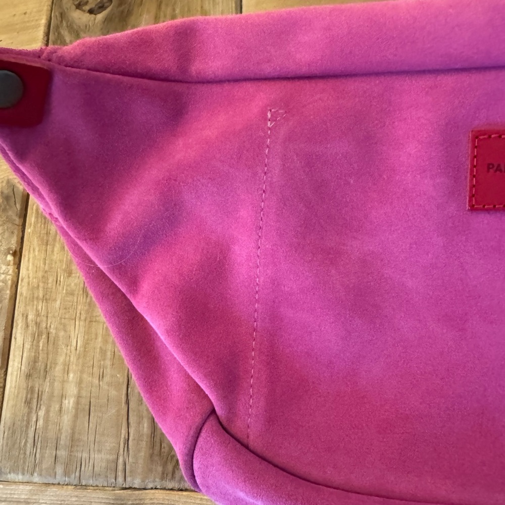 Parker Thatch Pink Suede Sling Crossbody Bag with Red Accent - Picture 8 of 9